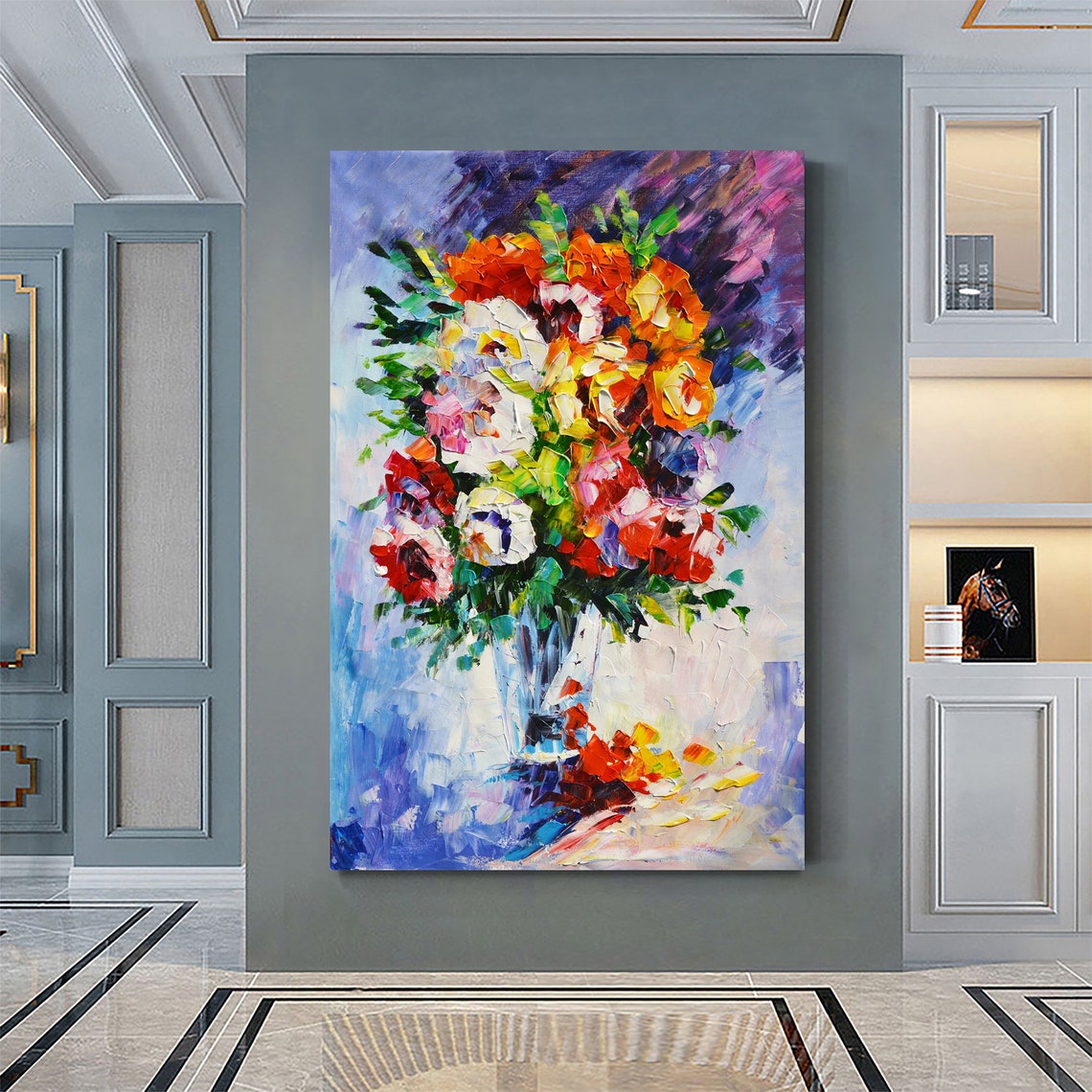 Original Art Colorful Flower Oil Painting On Textured Art Palette Knife Painting Living Room Decor Abstract Rose Flower Painting Art - Image 5