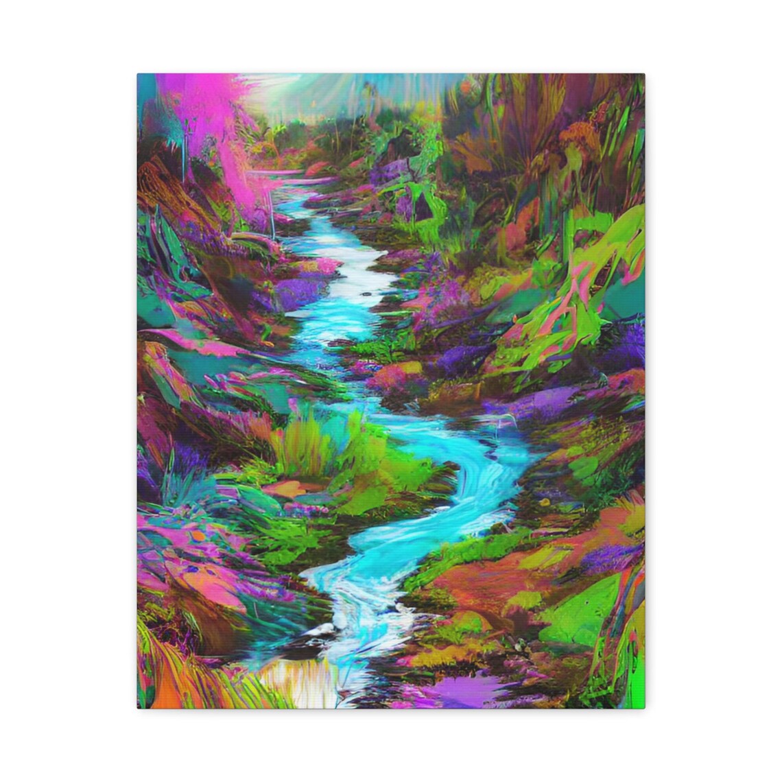 Neon River Through Psychedelic Colorful Fantasy Forest Landscape Poster