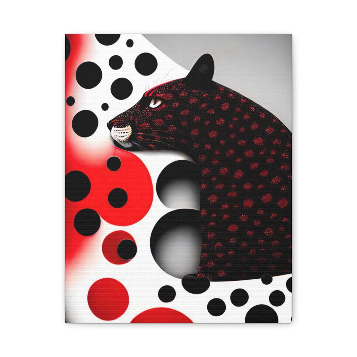 Stylized Black Panther Head With Red Spots Polka Dot Pop Art Poster
