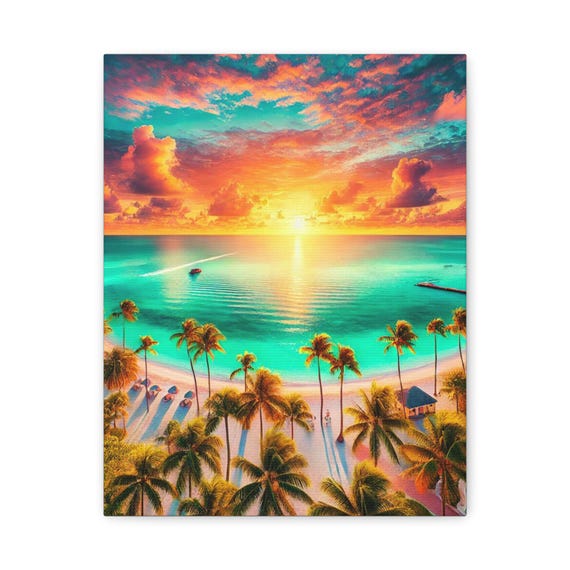 Tropical Beach Sunset Canvas Print Gallery Wall Art Decor