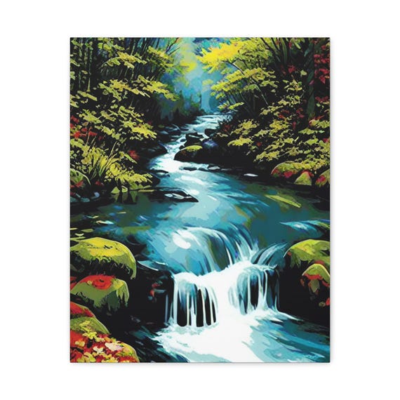 Forest Stream Canvas Art Modern Nature Wall Decor