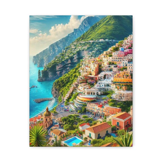Italian Coastal Village Cascading to Turquoise Bay Fine Art Poster