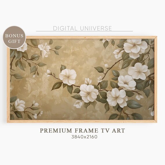 Elegant White Blossoms Gold Background Floral Painting Wall Art