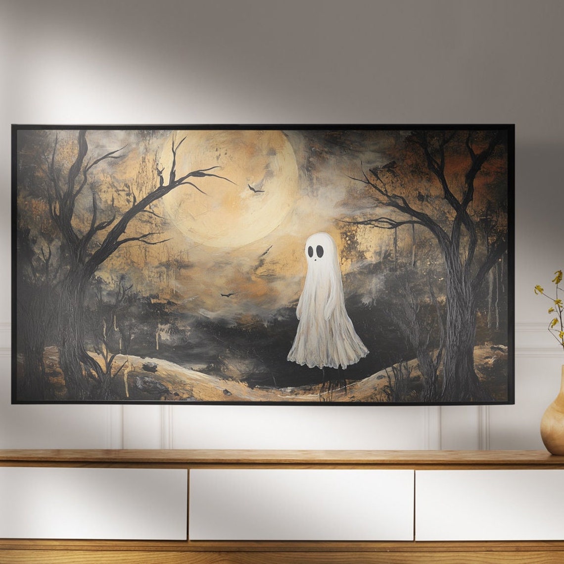 Frame Tv Art Halloween Cute Ghost Vintage Art Tv For Frame Frame Tv Art - Image 7