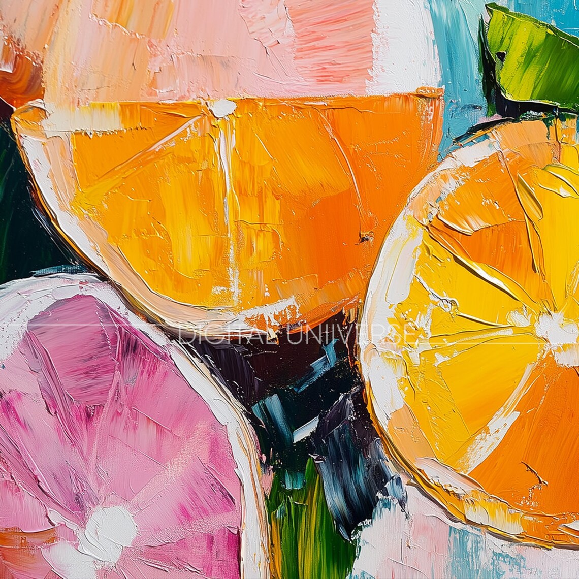 Orange Pink Grapefruit Slices Impasto Oil Still Life Painting Poster - Image 4