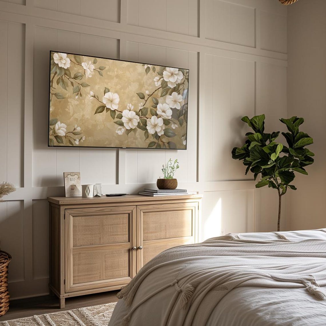 Elegant White Blossoms Gold Background Floral Painting Wall Art - Image 4