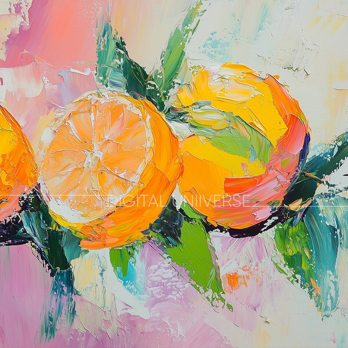 Oranges On Branch Impasto Oil Citrus Fruits Colorful Still Life Poster - Image 3