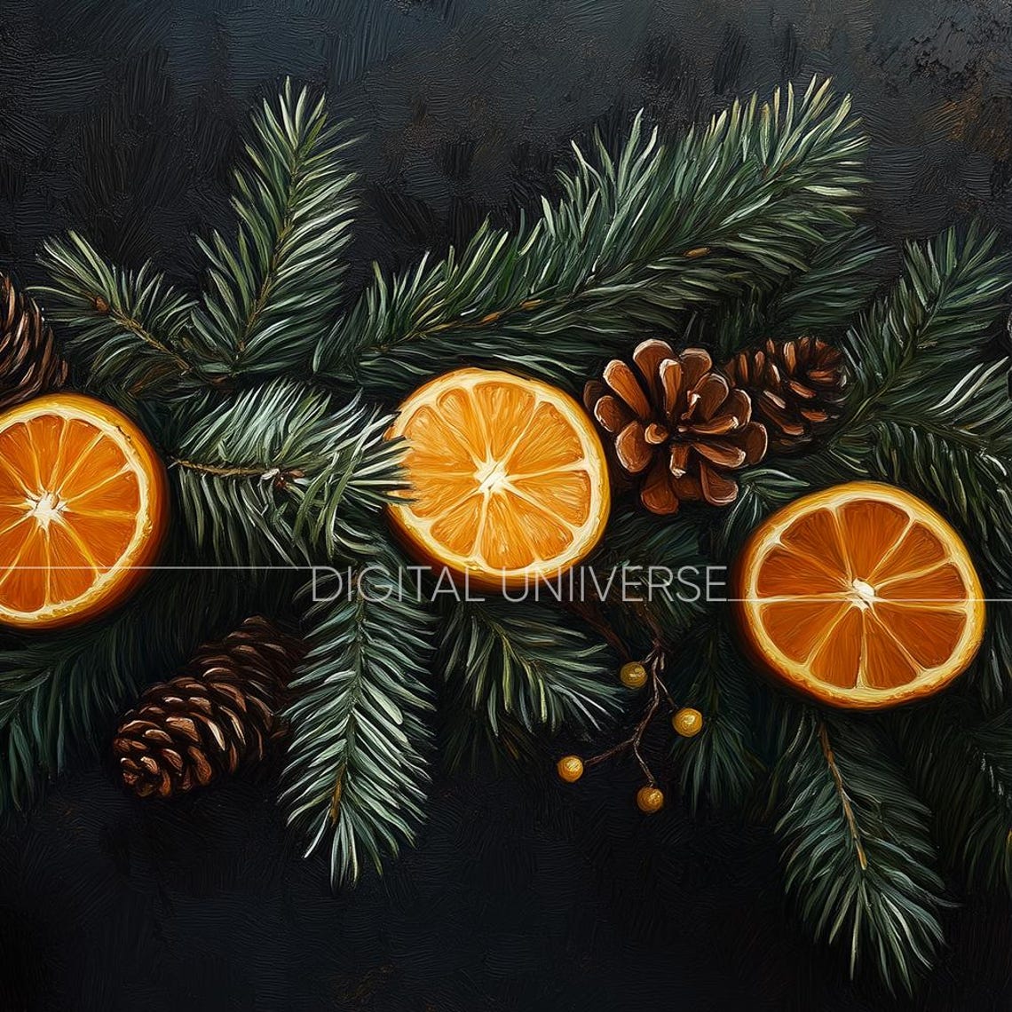 Christmas Garland with Orange Slices and Pinecones Dark Holiday Poster - Image 3