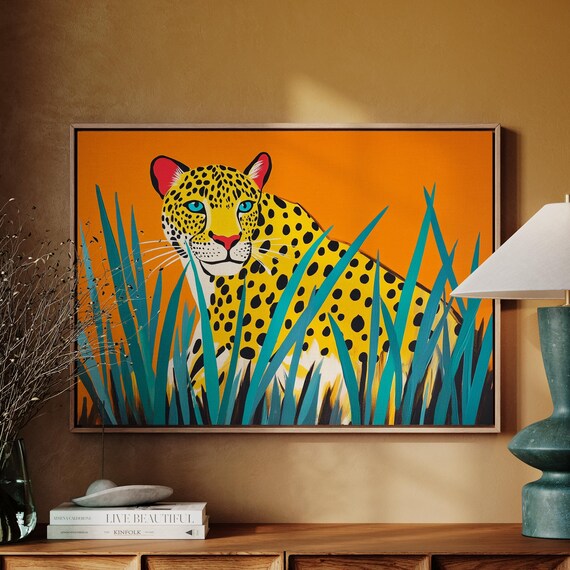 Leopard In Grass, Wildlife Art Print