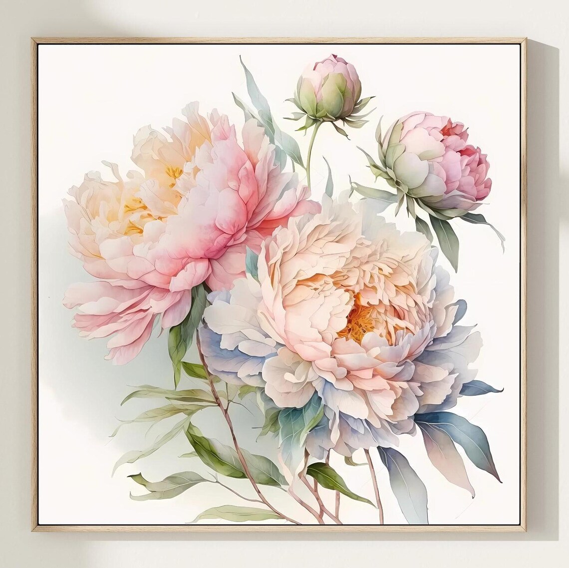 Vintage Peony Print, Blush Pink Floral Art Print