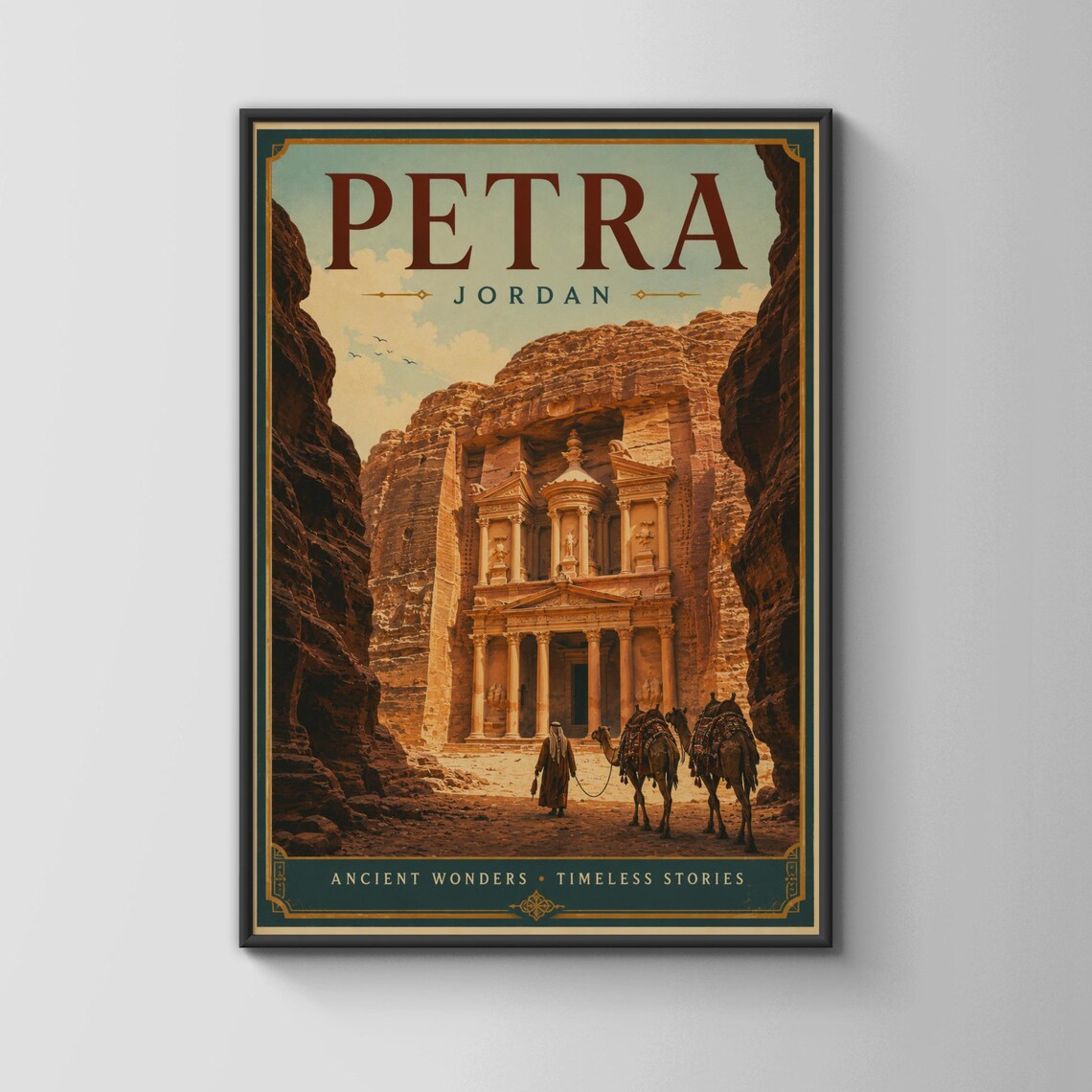 Petra Jordan Vintage Travel Poster, Ancient Treasury