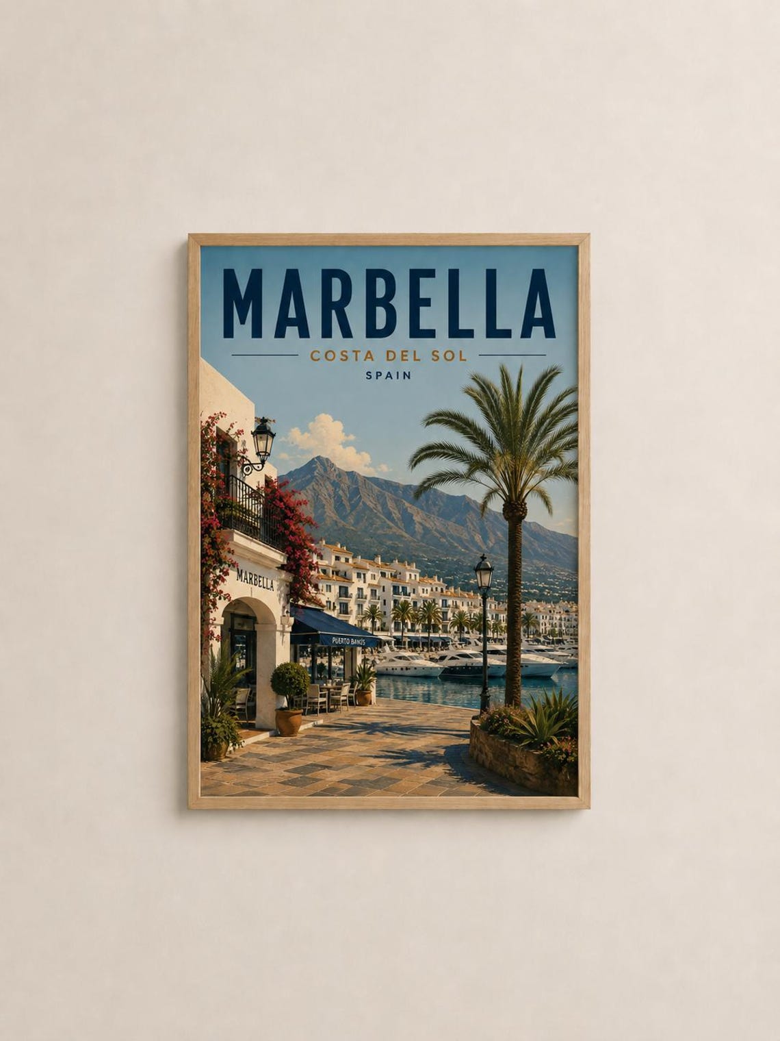 Marbella Costa Del Sol Spain Beach Harbor Vintage Travel Poster