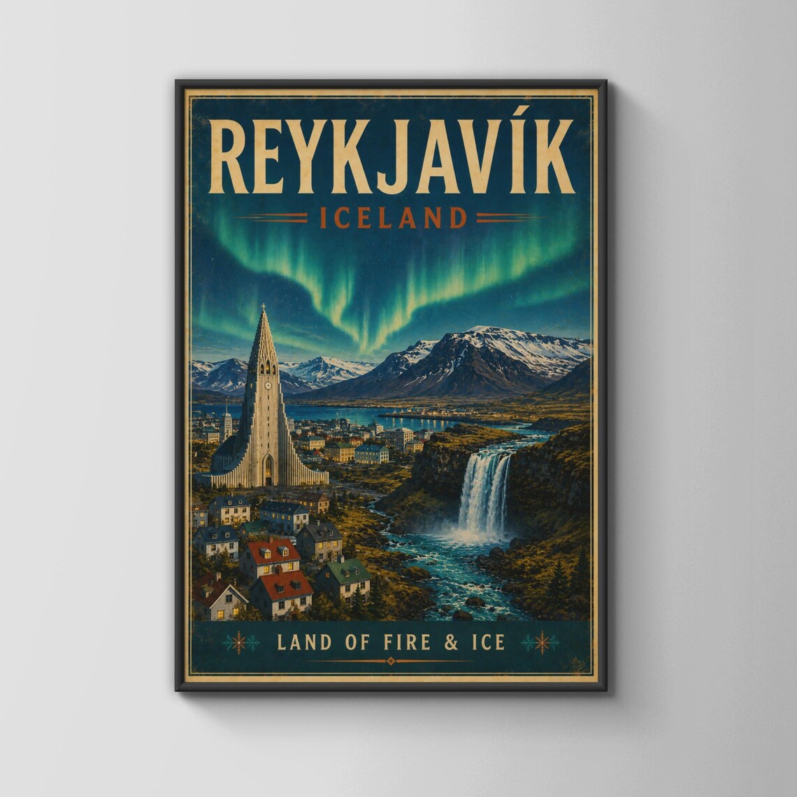 Reykjavik Iceland Vintage Travel Poster