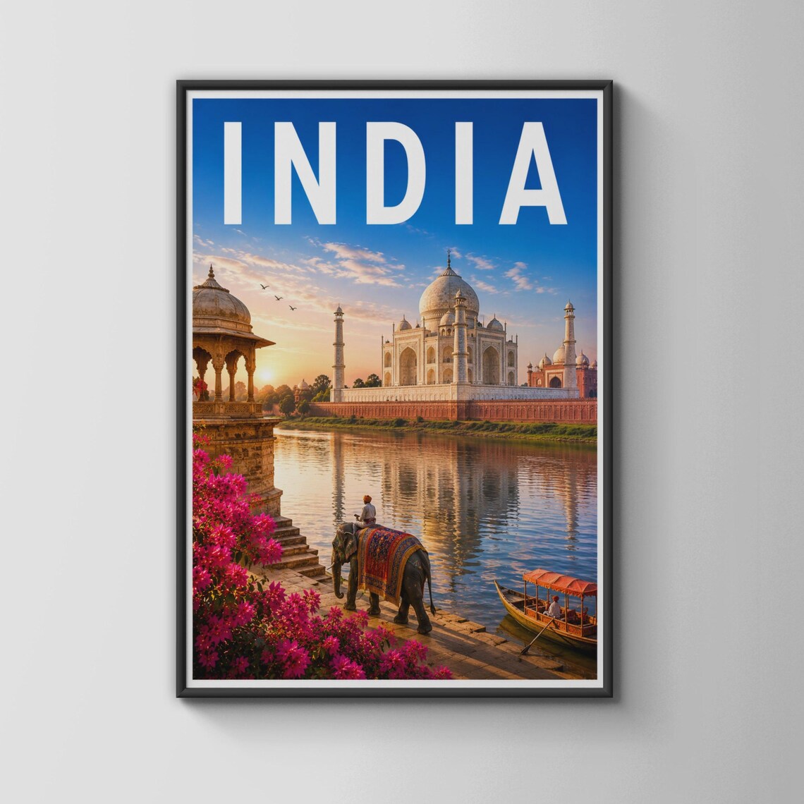 Taj Mahal India Travel Poster, Agra Sunset