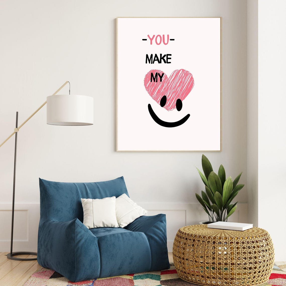 You Make My Heart Smile Pink Heart Smiley Face Romantic Wall Poster - Image 4
