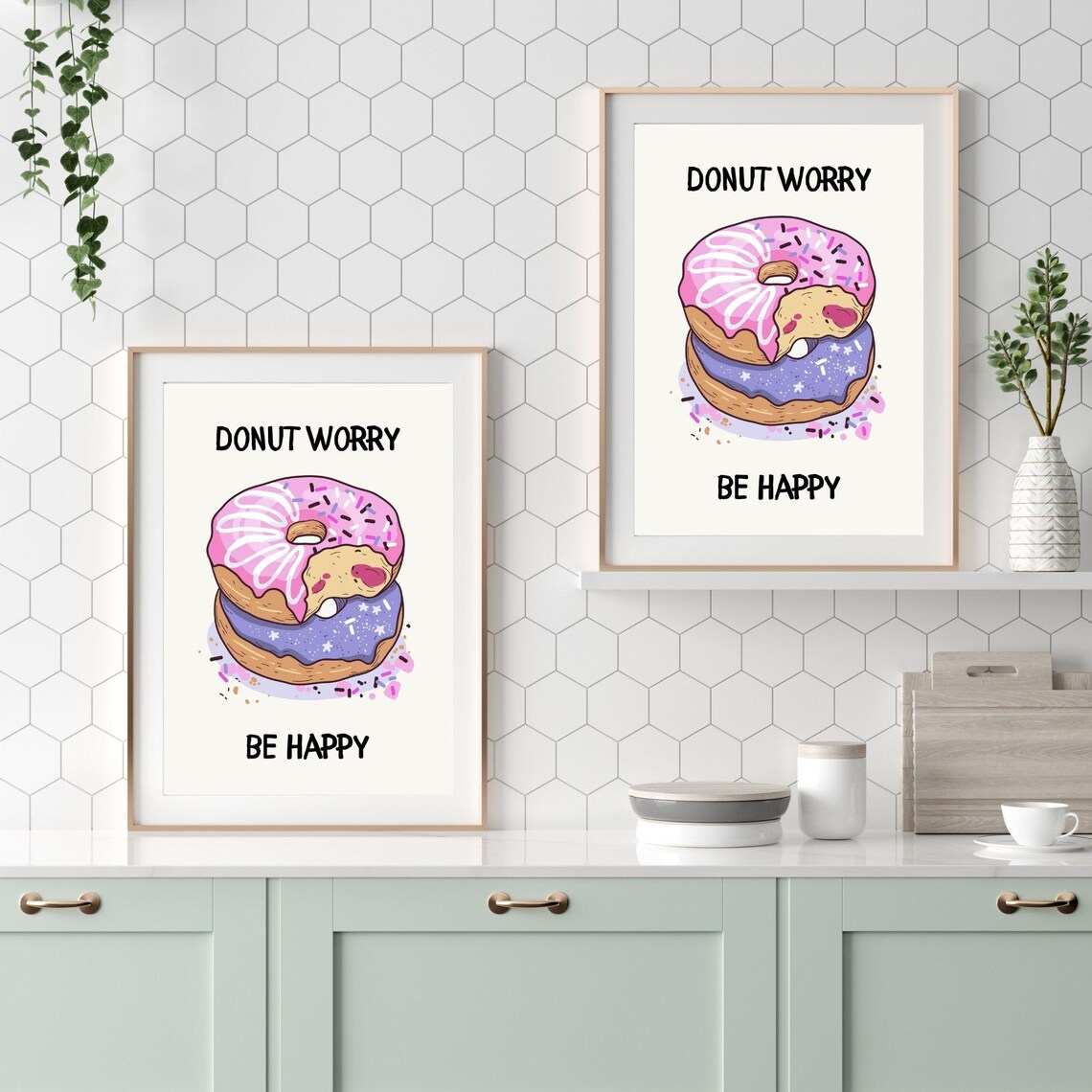 Donut Worry Be Happy, Playful Minimalist Poster - Image 4