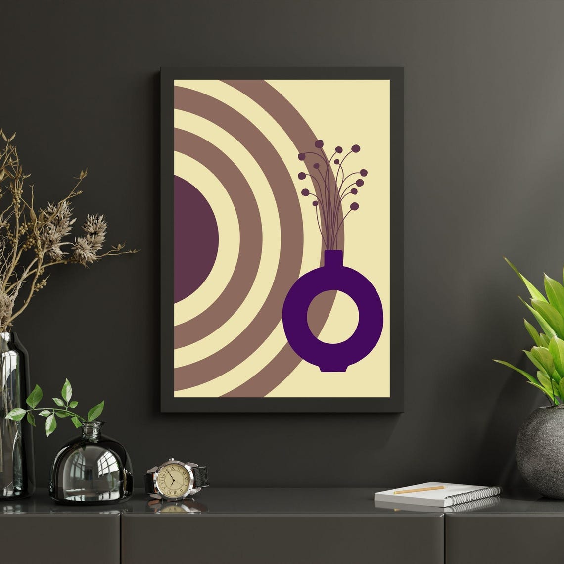 Purple Vase And Arches Boho Abstract Mid Century Minimalist Poster - Image 2