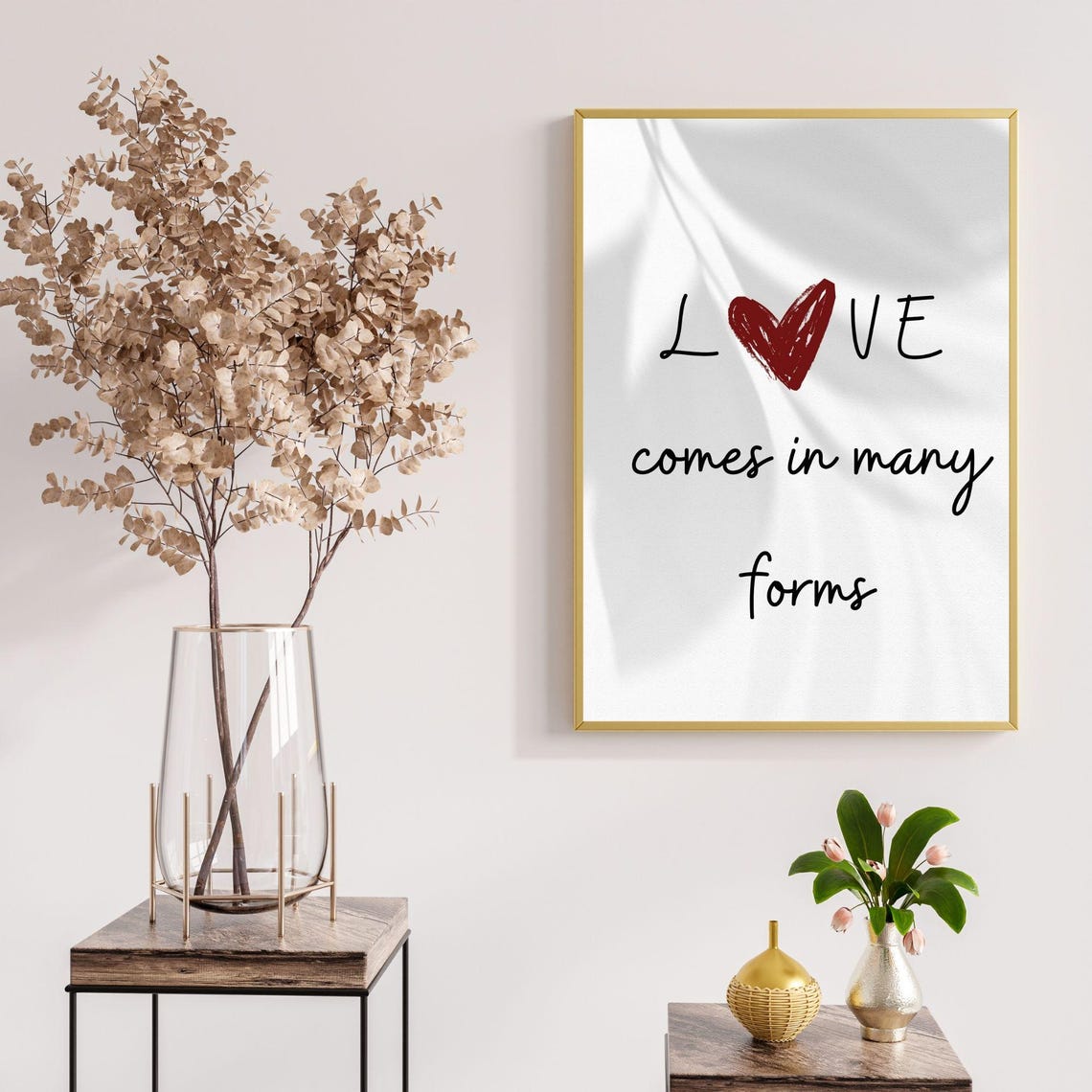 Love Comes In Many Forms Red Heart Minimalist Romantic Wall Poster