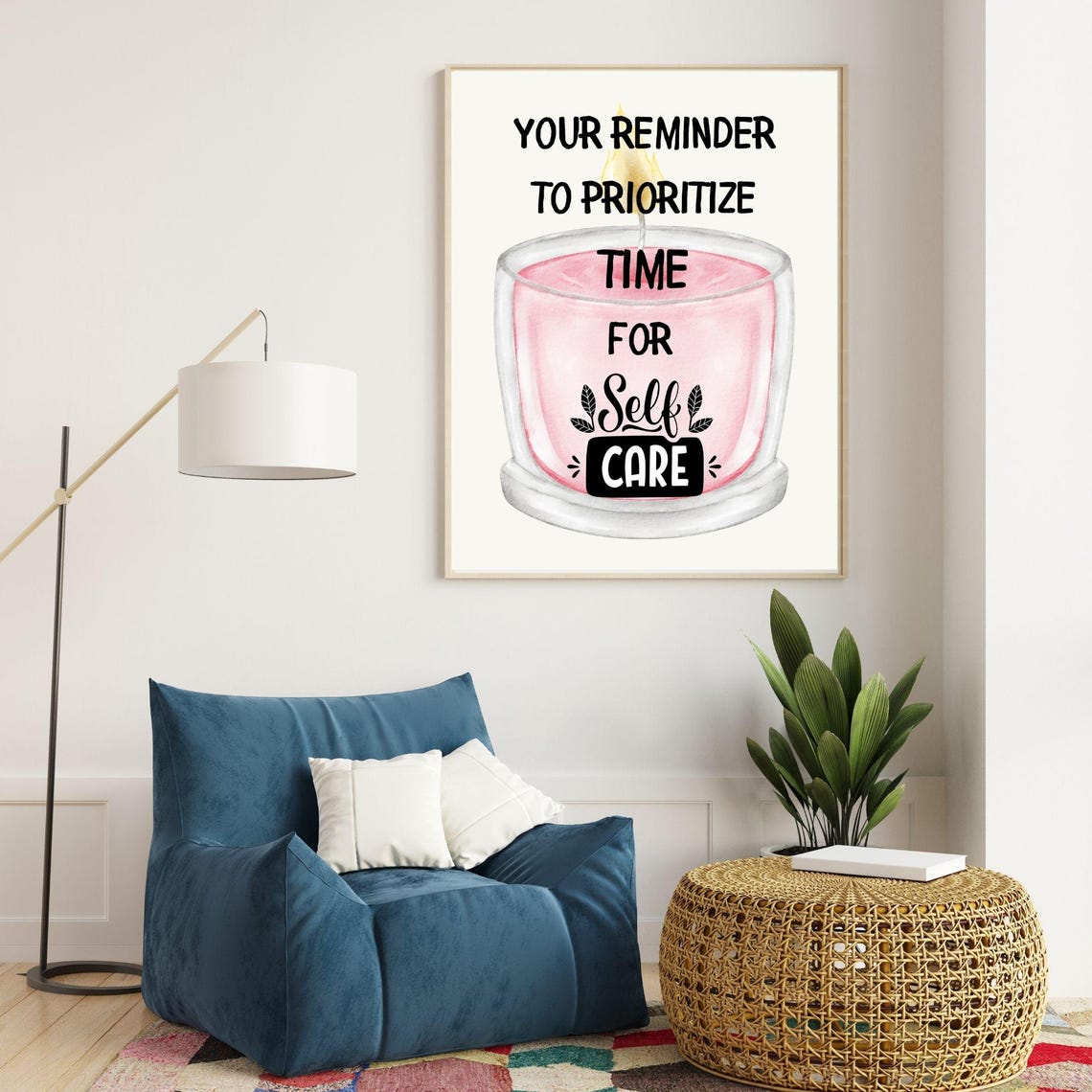 Prioritize Time For Self Care Pink Candle Reminder Motivational Poster - Image 2