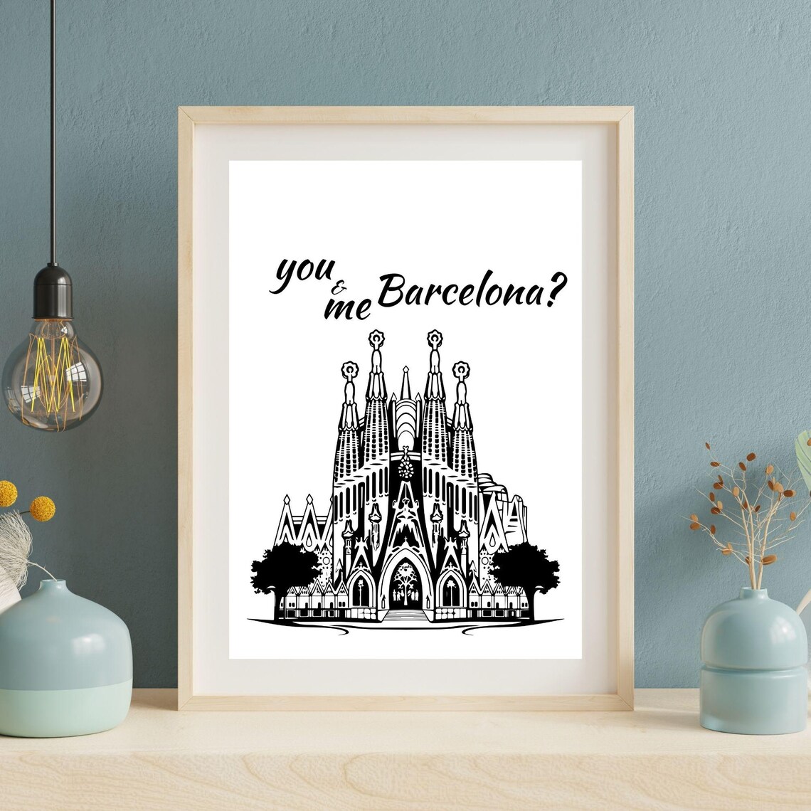 You And Me Barcelona Sagrada Familia Line Art Romantic Travel Poster - Image 5
