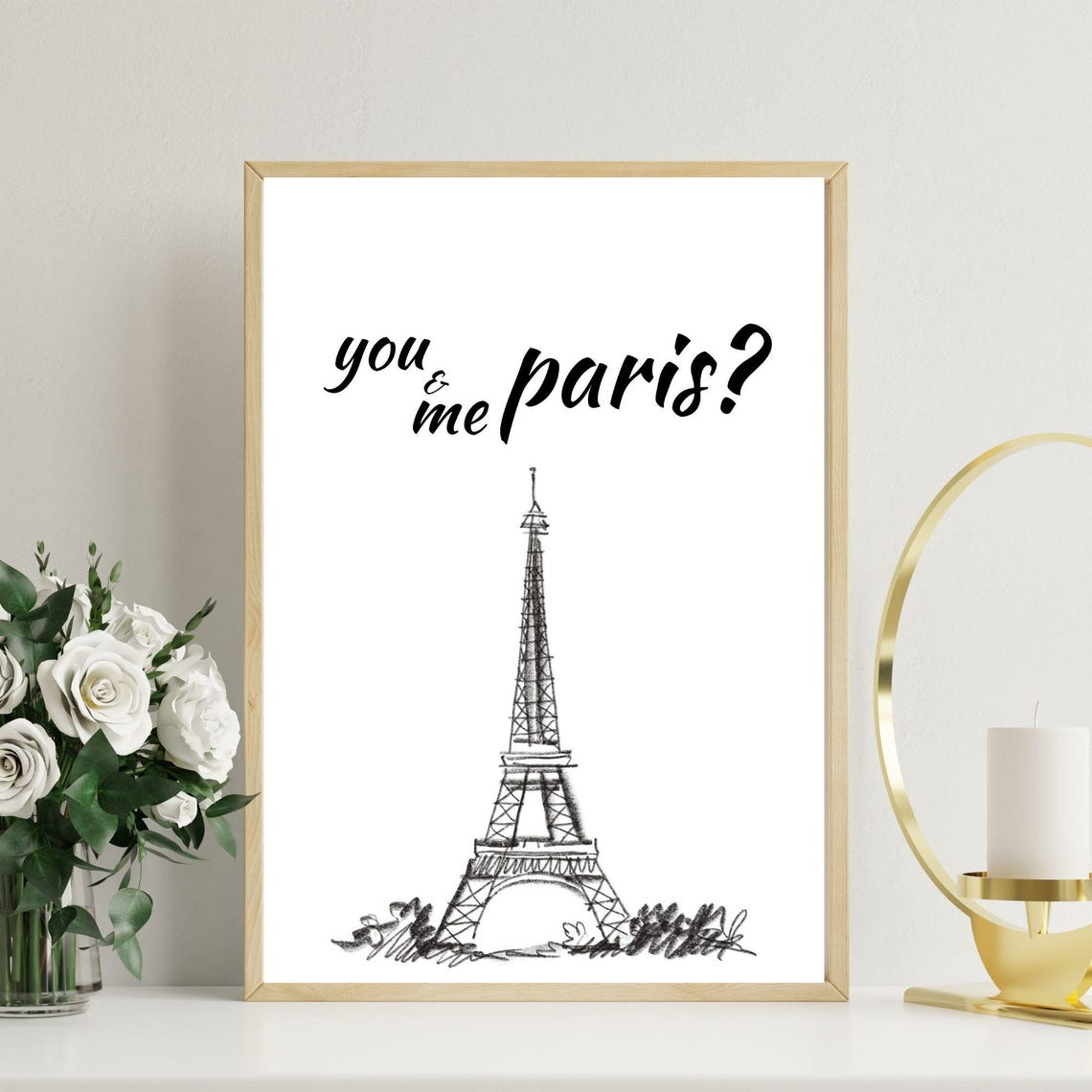 You And Me Paris Eiffel Tower Sketch Romantic Travel Wall Art Poster