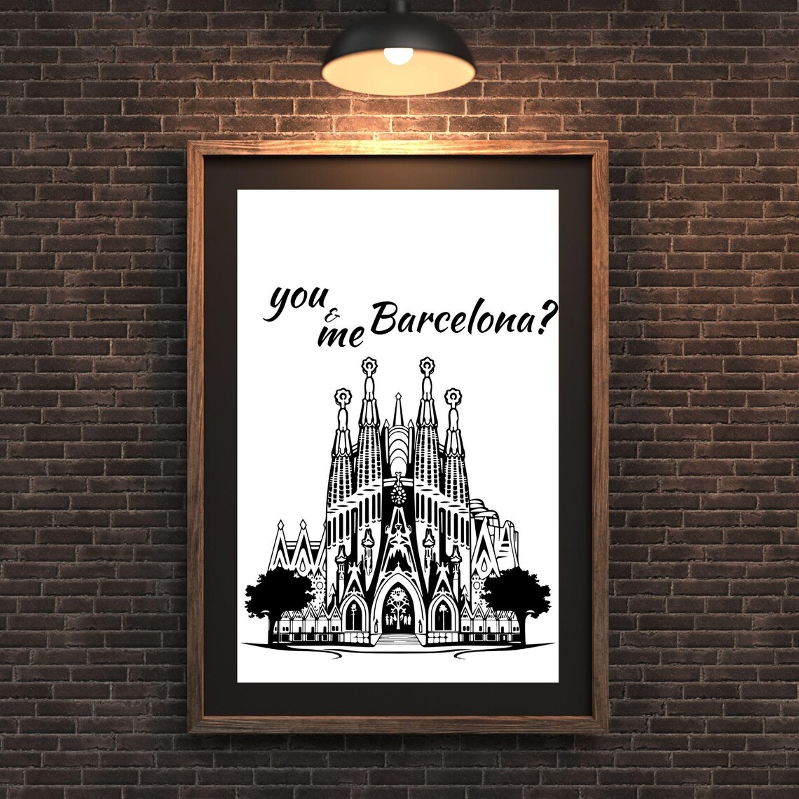 You And Me Barcelona Sagrada Familia Line Art Romantic Travel Poster - Image 2