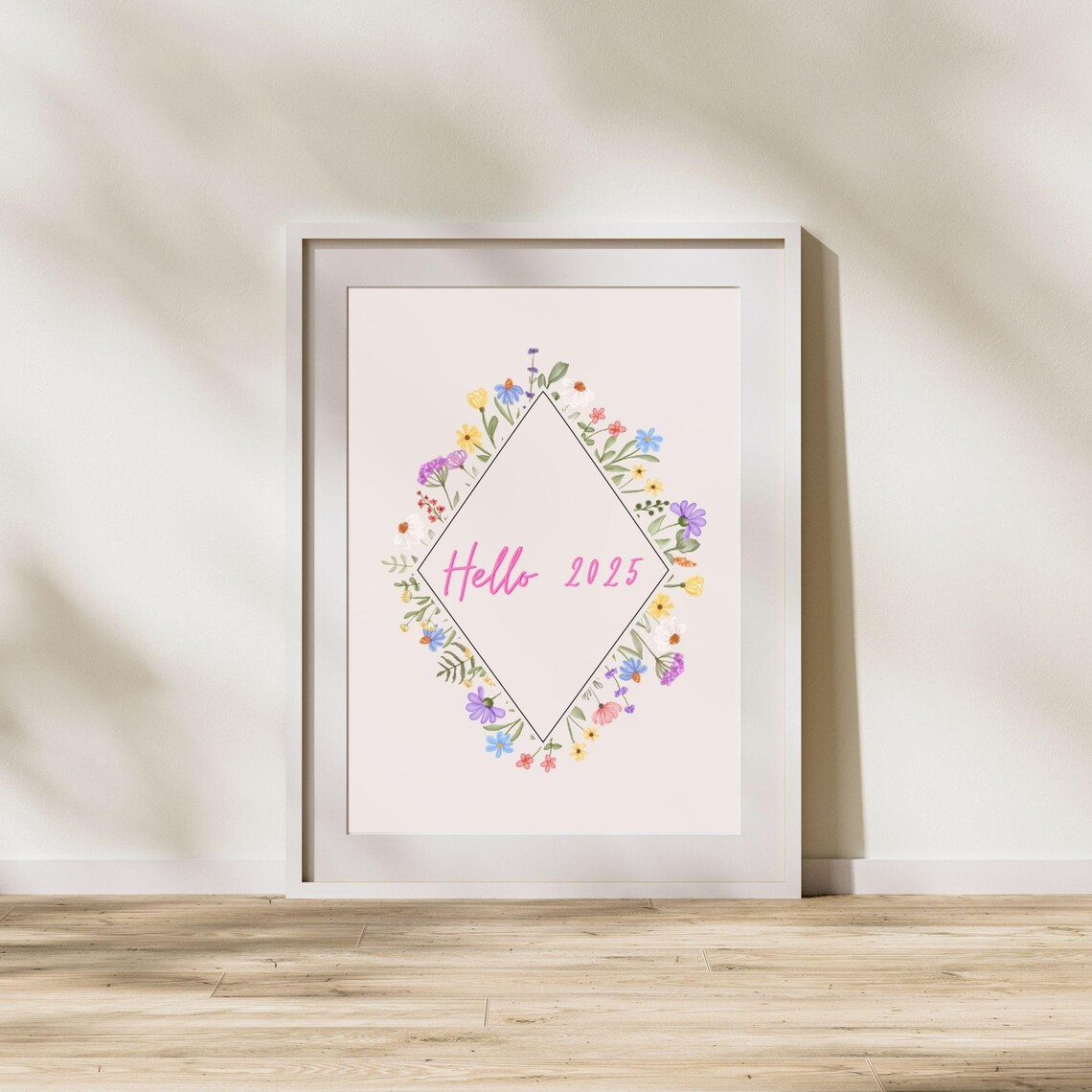 Hello 2025 Pink Script Floral Diamond Frame New Year Wall Art Poster - Image 6