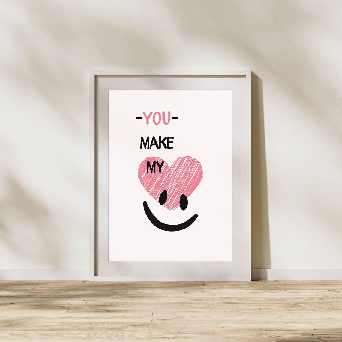 You Make My Heart Smile Pink Heart Smiley Face Romantic Wall Poster - Image 6