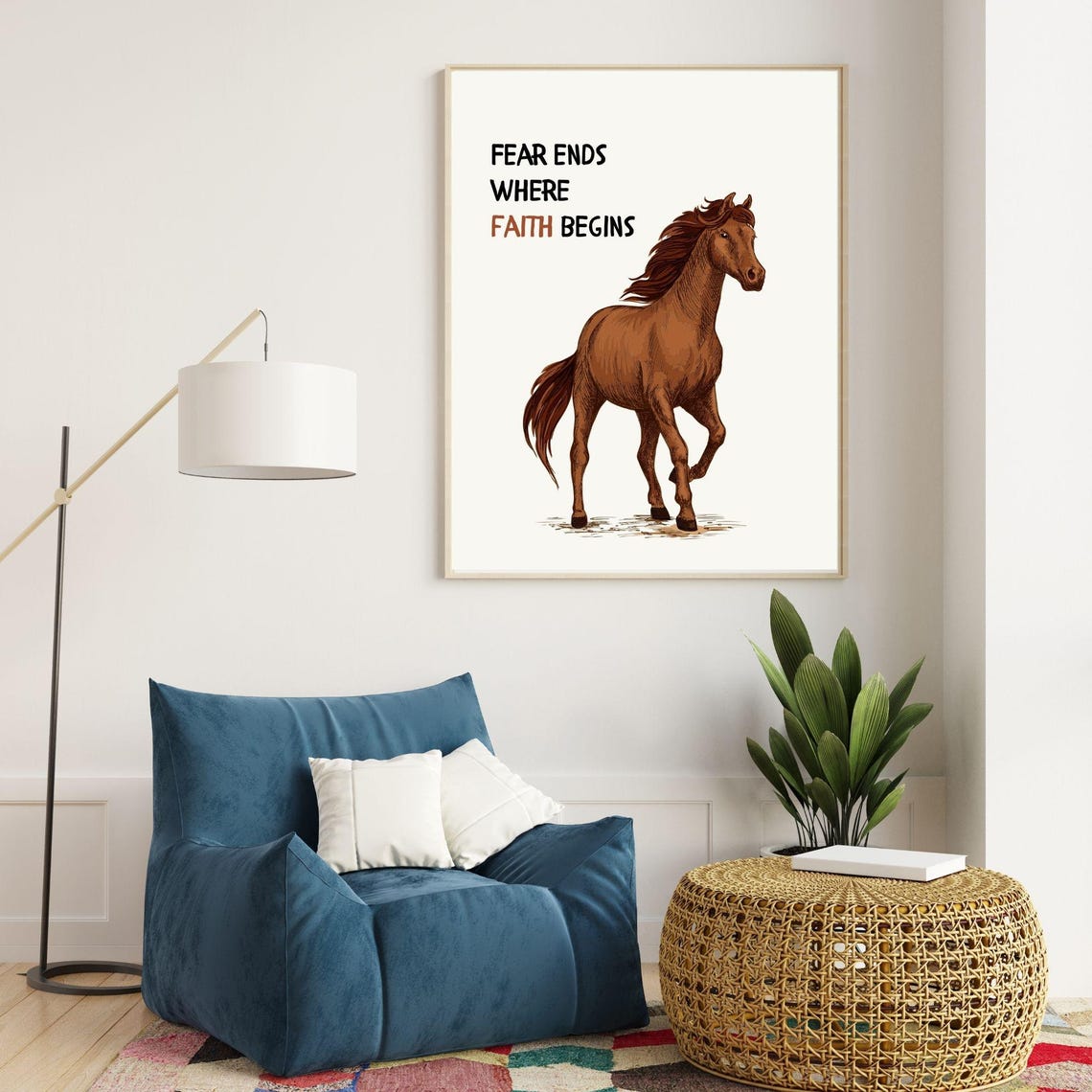 Fear Ends Where Faith Begins Chestnut Horse Inspirational Quote Poster - Image 4