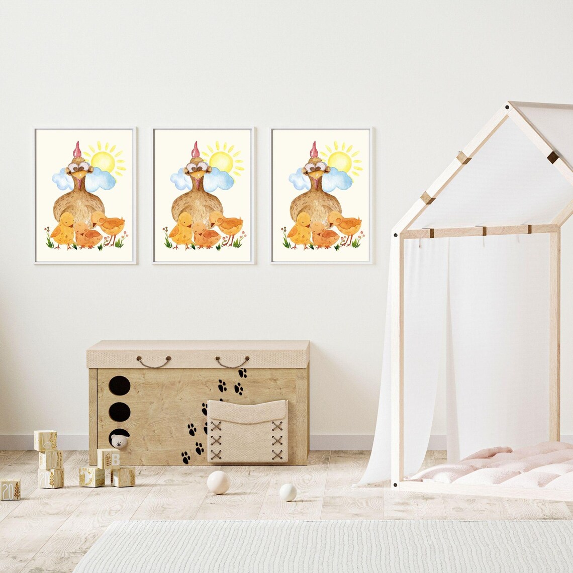 Heartwarming Chicken And Chicks Nursery Art Print - Image 3