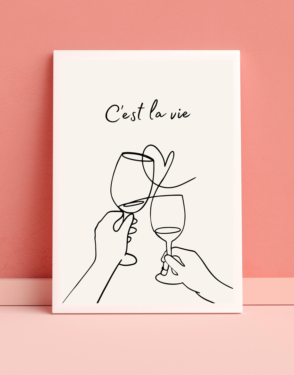 Cest la Vie Toasting Wine Glasses Minimalist French Line Art Poster - Image 4