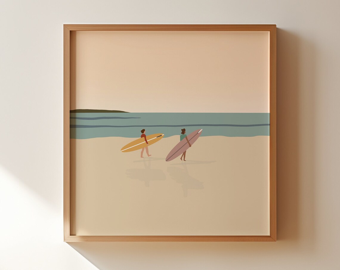 Surfers At Beach Minimalist Summer Art Print - Image 4