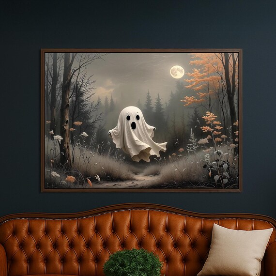 Spooky Halloween Canvas Wall Art Haunted Forest Full Moon Decor