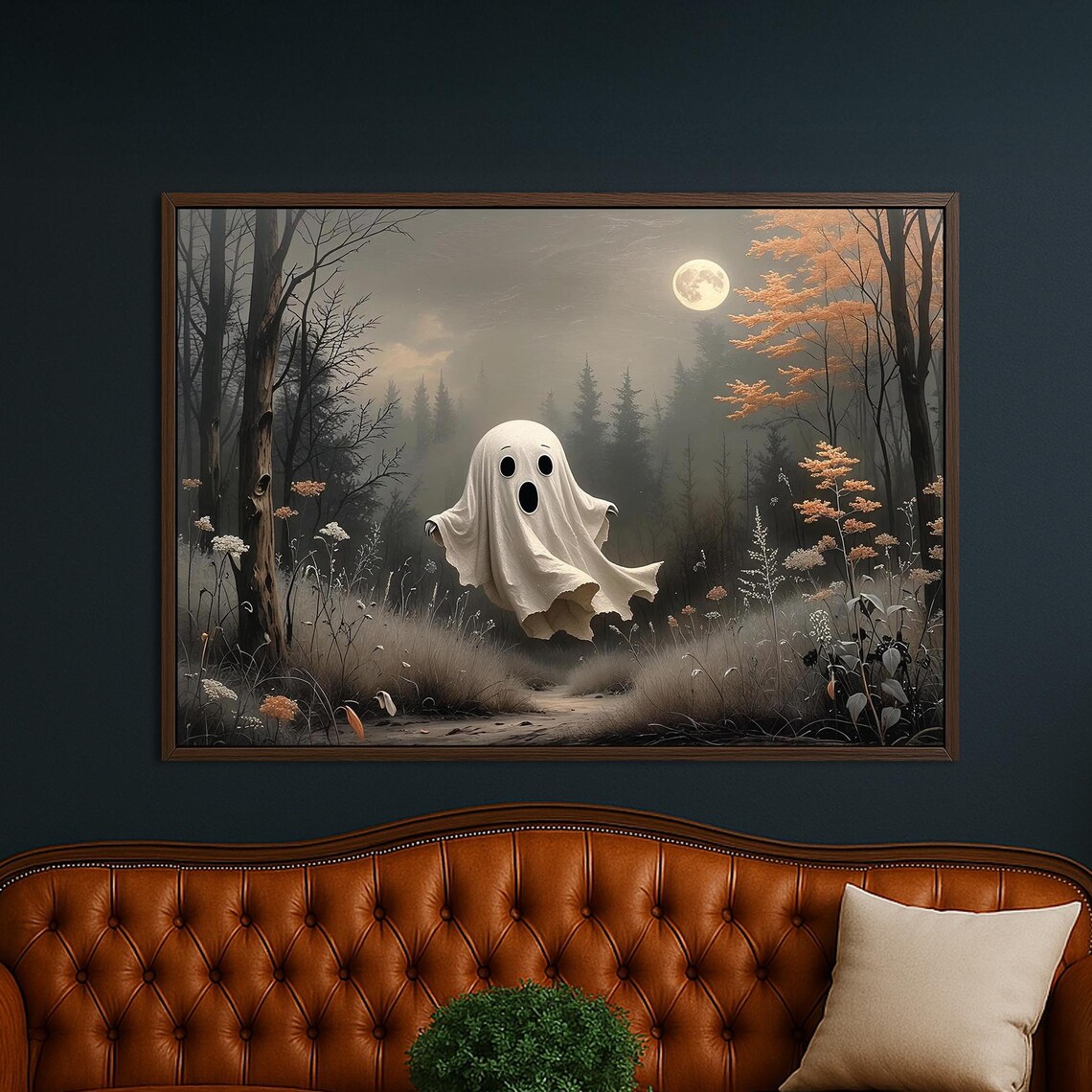 Spooky Halloween Canvas Wall Art Haunted Forest Full Moon Decor