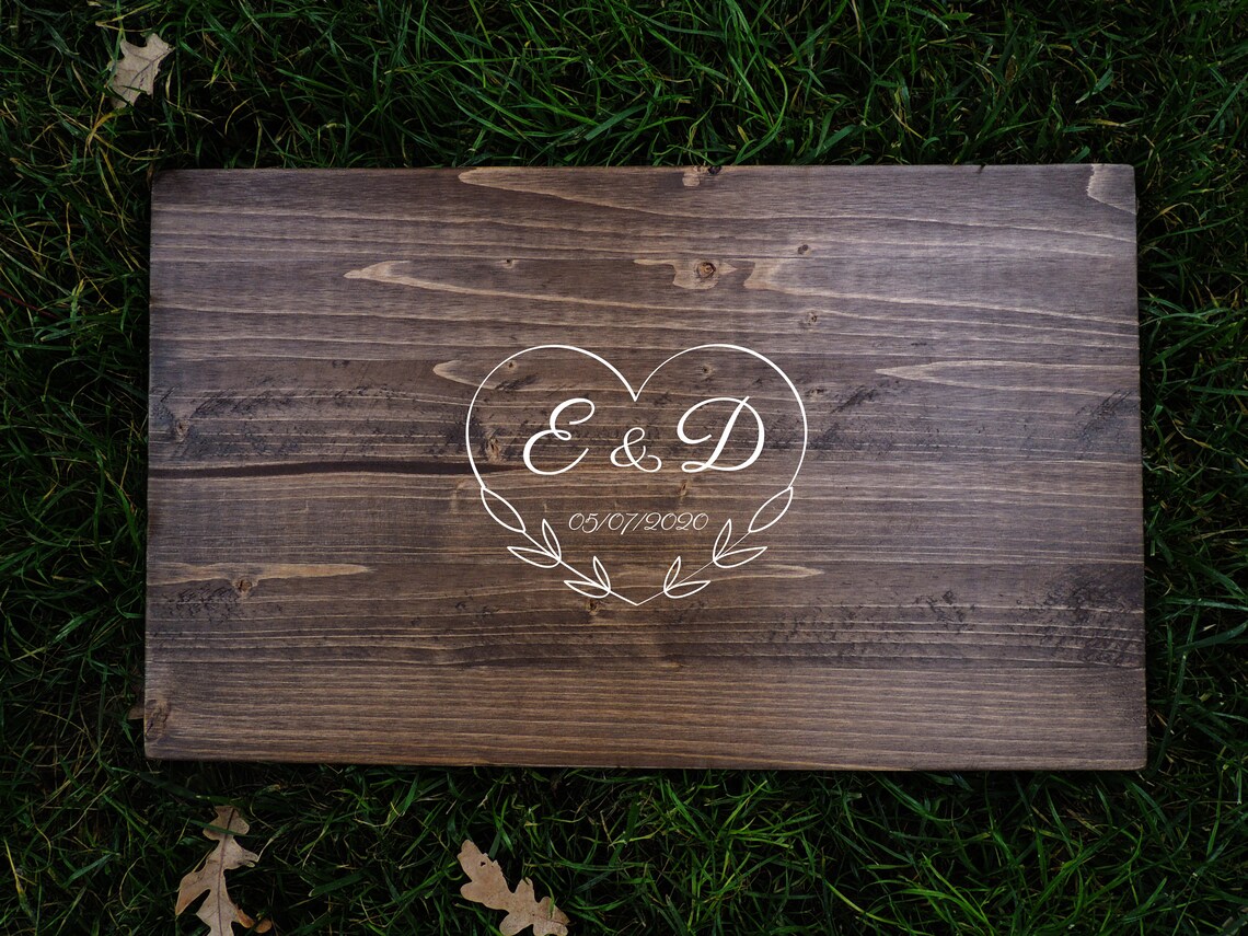 Personalized Wedding Guest Book Heart Monogram Wood Sign Poster - Image 2