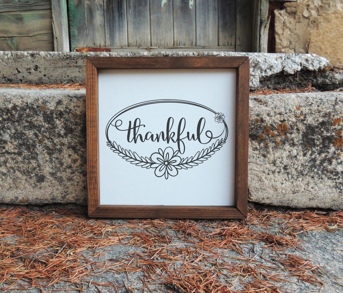 Thankful Script Floral Farmhouse Wood Sign Rustic Fall Decor Wall Art - Image 2