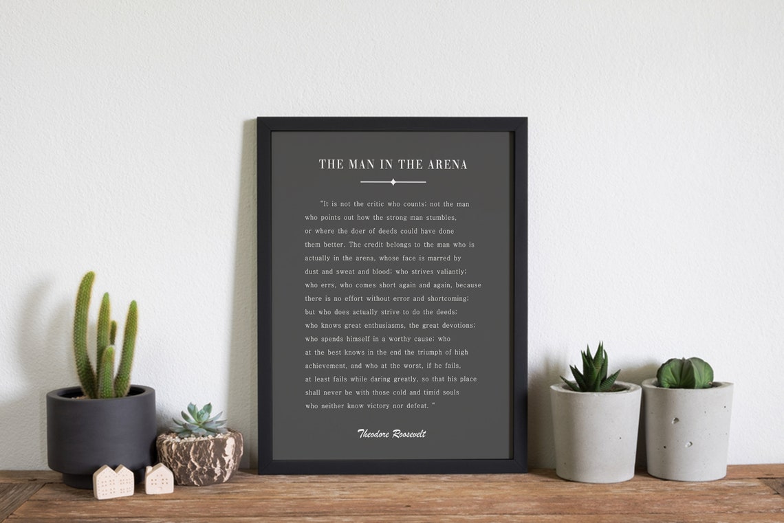 The Man in the Arena Theodore Roosevelt Speech Quote Text Poster - Image 2