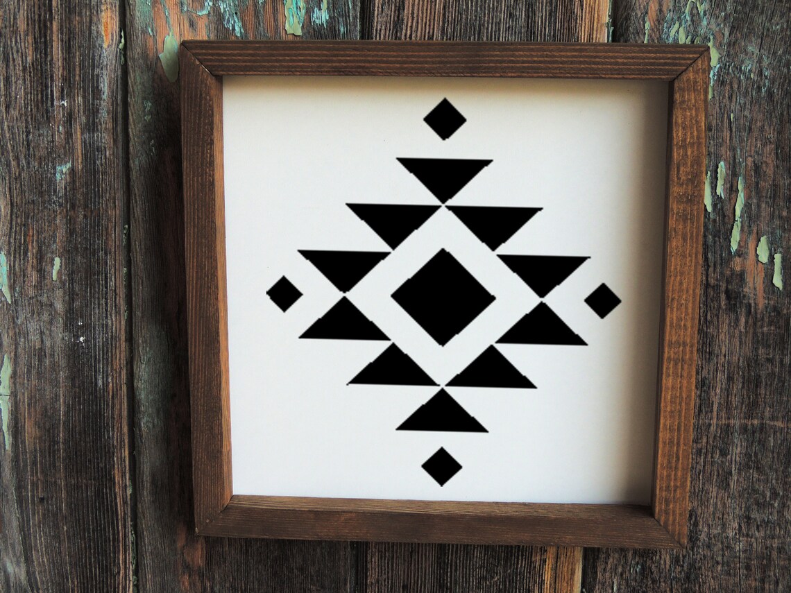 Black Aztec Diamond Geometric Tribal Wood Frame Sign Art Poster - Image 3