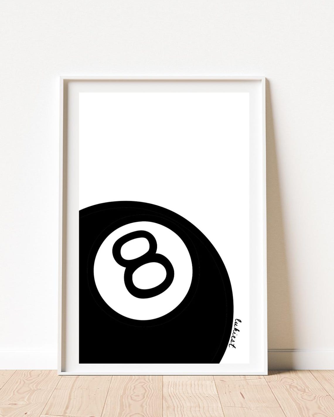 Black Eight Ball Minimal Monochrome Preppy Dorm Room Wall Art