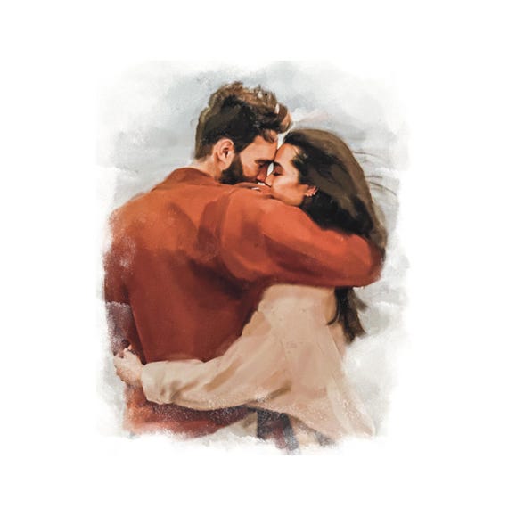 Custom Watercolor Couple Painting Romantic Embrace Warm Tones Gift Poster