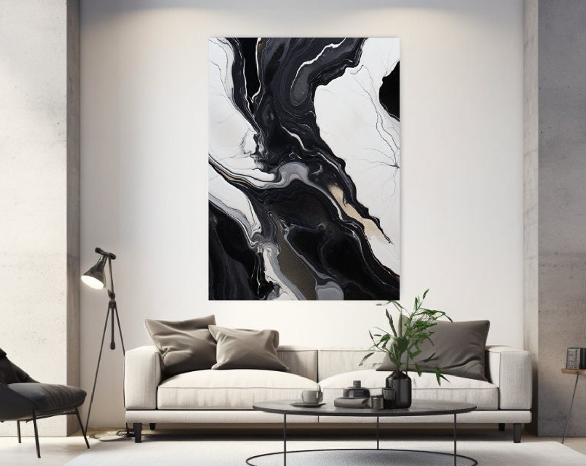 Black White Marble Swirls Minimal Elegant Luxury Modern Art Poster