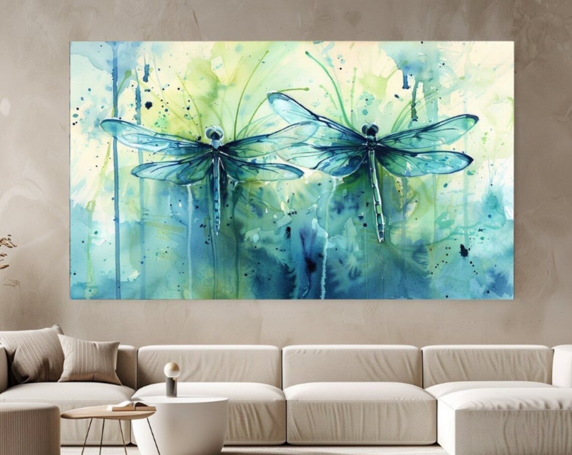Watercolor Dragonflies Art Print, Garden Wall Decor