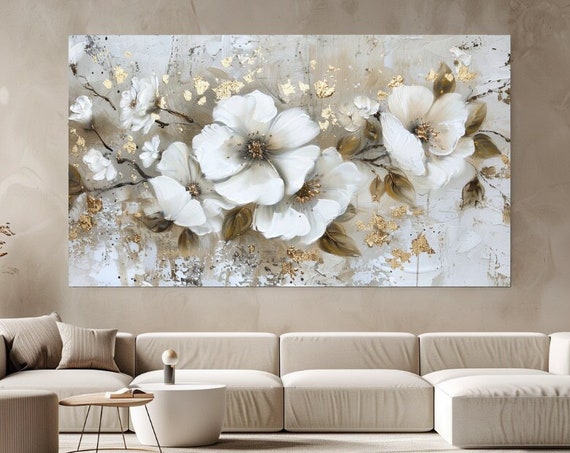 Abstract White Flowers Painting Art Print, Floral Decor