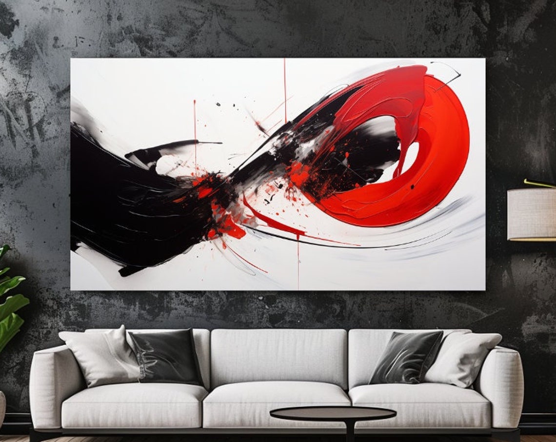 Bold Red Loop Abstract With Black Brushstroke Modern Wall Art