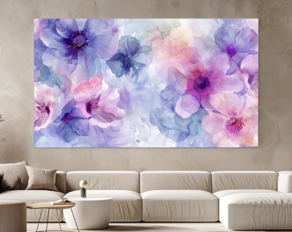 Purple Pink Watercolor Anemone Flowers Loose Floral Art Poster
