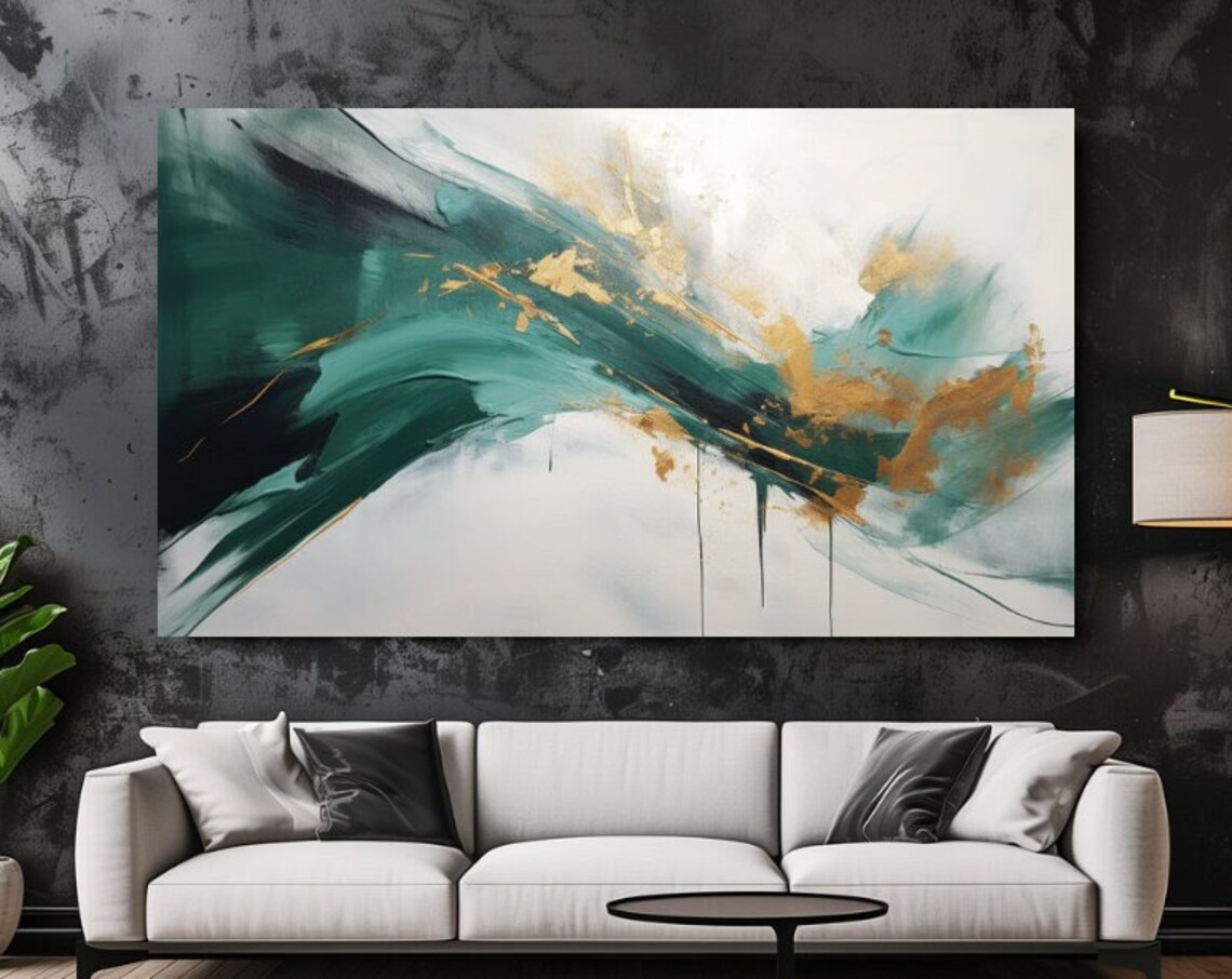 Dark Green Gold Abstraction, Luxury Home Art Print