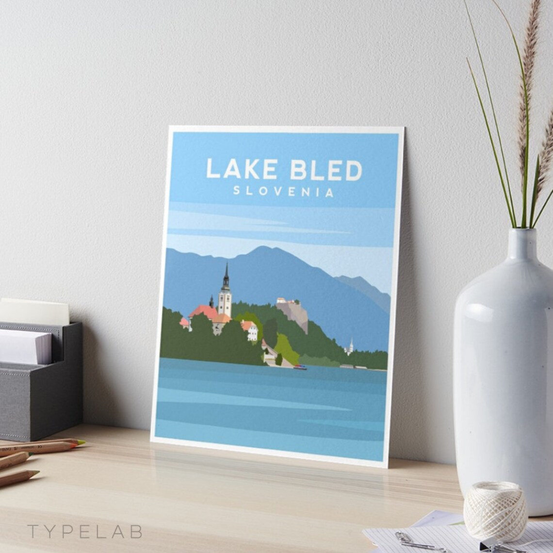 Lake Bled Travel Poster, Slovenia Alps Landscape - Image 2