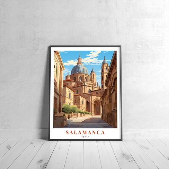Salamanca Spain Vintage Travel Poster Historic Cathedral Street