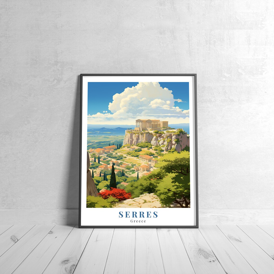 Serres Greece Ancient Temple On Hilltop Vintage Travel Poster