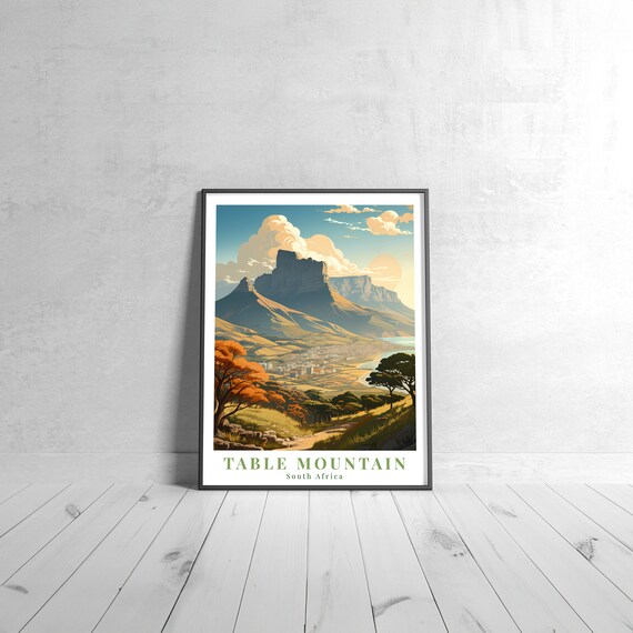 Table Mountain Vintage Travel Poster Retro South Africa Art Print Colorful Home Decor Wall Unique Gift